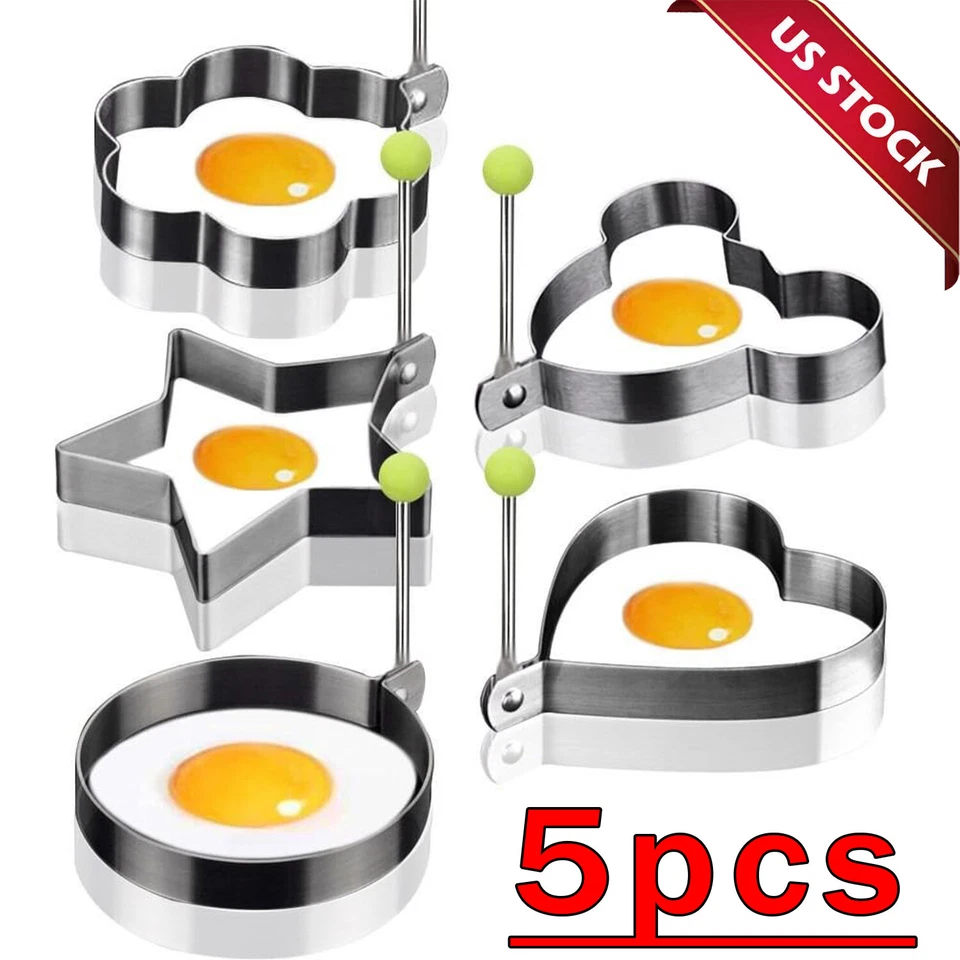 5Pcs Fried Egg Non Stick Stainless Steel Pancake Ring Mold Cooking Kitchen Tools - Image 1 of 4