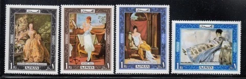 AJMAN Paintings by Boucher, Manet, Gerard & Renoir MNH set Cover