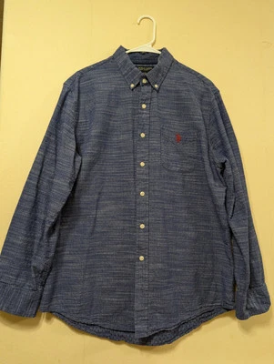 Camisa U.S. Polo Assn abotonada manga larga para hombre azul marino/blanco talla L logotipo de pony Foto 1 de 4