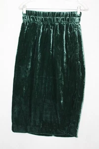 NWT J Crew Sz XS Crushed Velvet Pull On Midi Skirt Forest Green Viscose GR6646 - Picture 1 of 5
