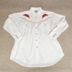 Camicia western Ely Diamond taglia XL bianca con perla floreale snap manica lunga *LEGGI* vintage - Foto 1 di 10