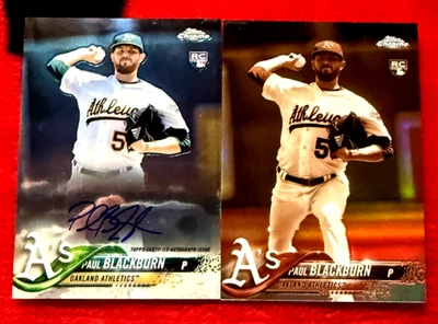 PAUL BLACKBURN 2018 TOPPS CHROME ROOKIE AUTO & SEPIA REFRACTOR NEW YORK YANKEES - Image 1 of 4