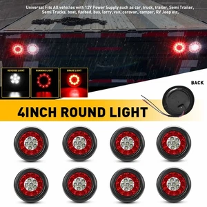 8X 4" Round Truck 16-LED Trailer Stop Brake Signal Turn Tail Red&White Lights - Bild 1 von 10