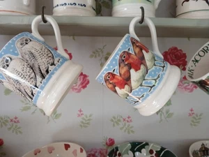 Emma Bridgewater 2 Keramikbecher Rotkehlchen & Eulen in einem Schneesturm Brandneu mit Etikett - Bild 1 von 9