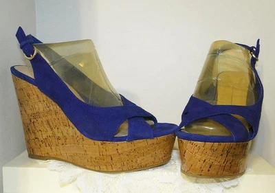 Sandalias con cuña de gamuza azul plataforma alta corcho DOLCE VITA JILL 7,5 ~ ¡$160! Foto 1 de 4