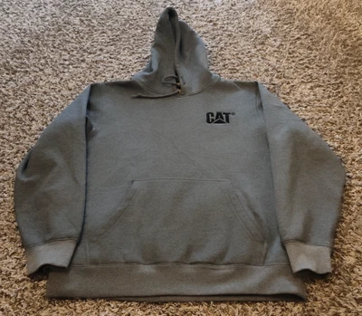 CAT Caterpillar Hoodie Mens Large Gray Pullover Sweatshirt Drawstring Cotton Bld - Image 1 of 4