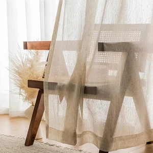 Leinenoptik Beige Transparent Gardinen Wohnzimmer Tüll Luxus Vorhang im Schlafzimmer - Bild 1 von 13