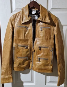 Vintage Dolce & Gabbana Damen Small Medium Braun Reißverschluss Leopard Lederjacke - Bild 1 von 14