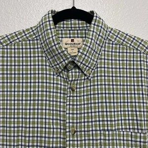 Woolrich Green Men’s L Shirt 100% Cotton Short Sleeve Plaid Lightweight Outdoor - Picture 1 of 6