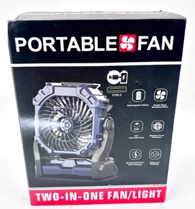 New Rechargeable Portable 2 In 1 Dual Blade Brushless Fan/Light - Blue - Picture 1 of 9