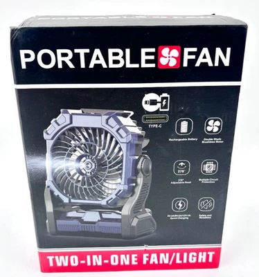 New Rechargeable Portable 2 In 1 Dual Blade Brushless Fan/Light - Blue - Image 1 of 4