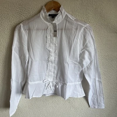 J Crew Top de encaje con cintura ceñida en voile de algodón XS Blanco Foto 1 de 4