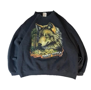 Vintage Grey Wolf Nature Crewneck Sweatshirt Tultex Black Men’s XL - Picture 1 of 8