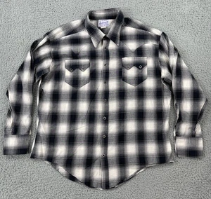 Rockmount Ranch Wear Shirt Mens XL Black Plaid Sawtooth Diamond Pearl Snap Flaws - Picture 1 of 15