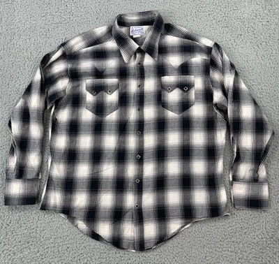 Rockmount Ranch Wear Shirt Mens XL Black Plaid Sawtooth Diamond Pearl Snap Flaws - Image 1 of 4