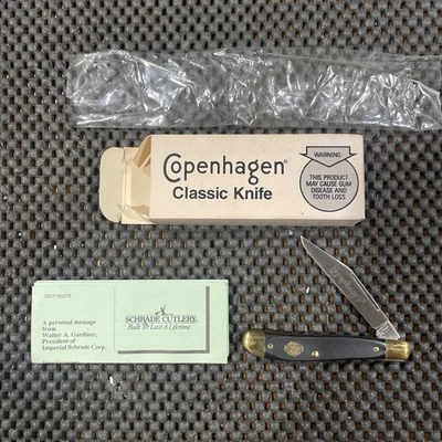 SCHRADE COPENHAGEN Peanut Pocket Knife Made In USA SAWCUT BLACK DELRIN Handles - Image 1 of 4
