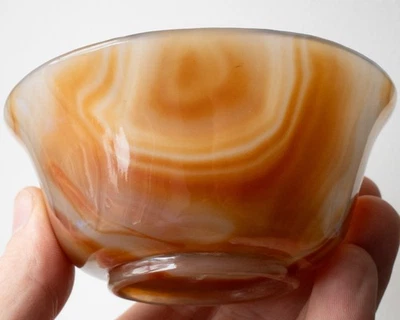 Taza de té fina china vintage tallada a mano con bandas de ágata siglo XX Foto 1 de 4