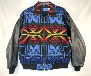 Pendleton Jacket Men's Large Leather Wool Western Aztec Native Coat - Picture 1 of 18