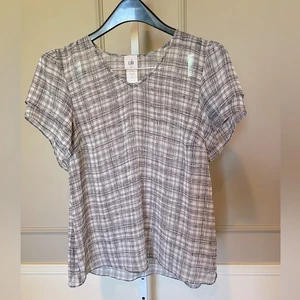 Blusa CAbi Agenda Top #4344 Blanco y Negro Mediana Transparente Capas Ligera - Imagen 1 de 4