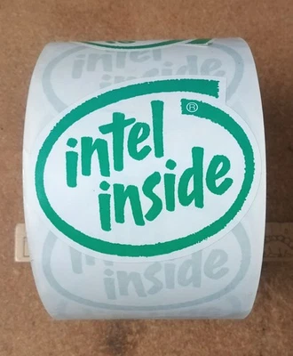 Calcomanía grande verde Intel pegatina 3 11/16" x 3 1/4" vintage vieja escuela lote de 4 Foto 1 de 2