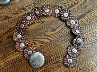 复古 Y2K 波西米亚/西盘皮革腰带带大号银色扣眼 — 第 1/4 张图片