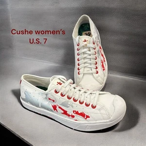 Cushe Women's Leather Size 7 U.S. Sneakers Supreme court Color White/Red/Silver - Picture 1 of 6