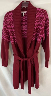 Isaac Mizrahi Cardigan Shawl Collar Sweater Women L Red Belted A390249 SR164 - Image 1 of 4