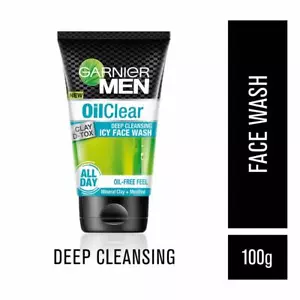 Garnier Men Oil Clear Clay D-Tox Deep Cleansing Icy Face Wash 100g, - Picture 1 of 3