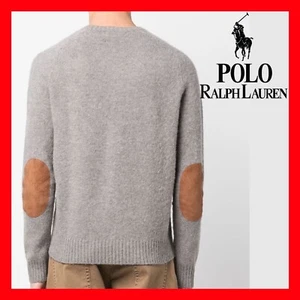 $348 Polo Ralph Lauren Elbow-Patch Gray Wool Jumper Sweater Mens Size Medium - Picture 1 of 11