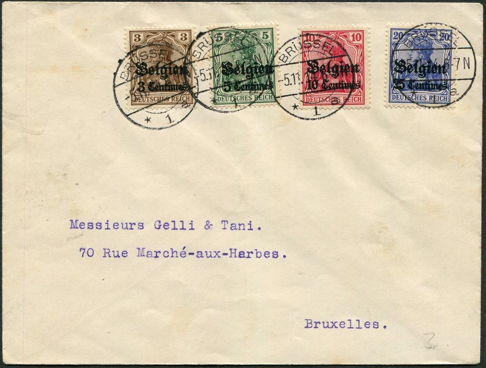 Belgium Brussels WWI German Occupation Mi#1-4 Cover Postage 1914 Europe - Image 1 of 1