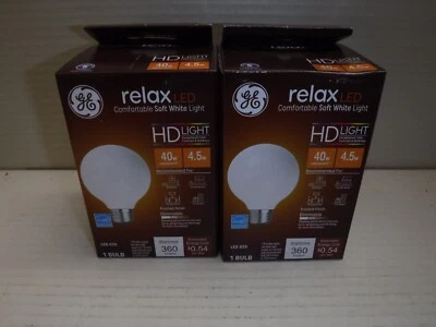 (2 Pack) GE Relax LED Soft White HD Light Bulbs G25 4.5W Replaces 40W Frosted - Image 1 of 2
