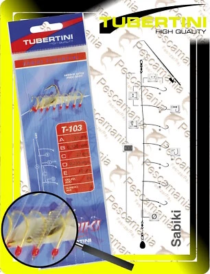 Sabiki Tubertini T-103 cm.250 8 ami fluorocarbon pelle pesce sgombri sugarelli - Immagine 1 di 4
