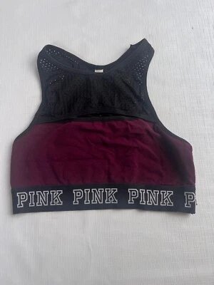 Women's Victoria's Secret Pink Bra Size S Small Active Black/ Red Mesh Sports - Image 1 of 4