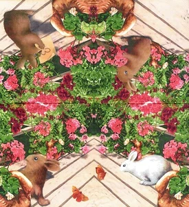 Serviettes en papier lapin lapins au jardin&fleurs. Napkins rabbits&flowers - Picture 1 of 1