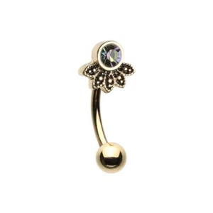 Anillo para cejas dorado antiguo majestuoso Sunburst curvo barra vitral mediano CZ - Imagen 1 de 1