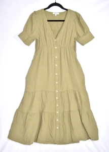 Madewell Olive Green Cotton Tiered Midi Dress - Size 2 Cottagecore Boho - Picture 1 of 16