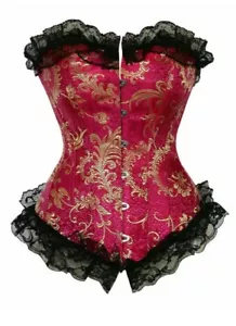 Womens Pink Oriental Corset with Black Lace - Size 12-14 - NEW - Aussie Seller - Picture 1 of 5