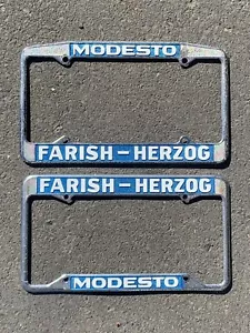 RAR Vintage Paar FARISH - HERZOG PONTIAC Modesto CA Händler Nummernschild Rahmen - Bild 1 von 5