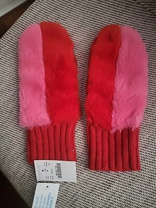 Brand New JCrew Girls' fur-front mittens in colorblock L - Picture 1 of 3