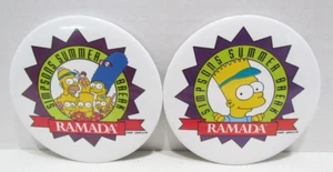 THE SIMPSONS SUMMER BREAK 1991 RAMADA INN PROMO 3" PINBACK BUTTON PAIR BART - Picture 1 of 2