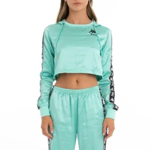 NWT Kappa x Juicy Couture Eres Satin Cropped Logo Hoodie Mint Green M - Picture 1 of 3
