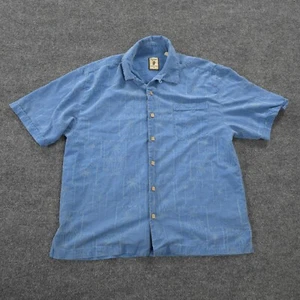 Jamaica Jaxx Shirt Mens Large Blue Palm Trees 100% Silk Hawaiian Beach Camp - Picture 1 of 10