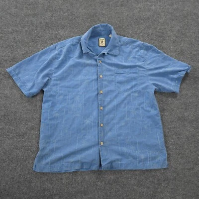 Jamaica Jaxx Shirt Mens Large Blue Palm Trees 100% Silk Hawaiian Beach Camp - Изображение 1 из 4