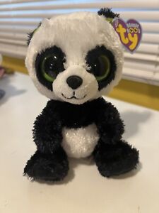 Ty Beanie Boos BAMBOO the Panda Bear Plush 6 inch (Green Glitter Eyes) Toy