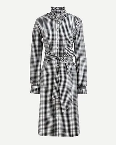 J. Crew Re-Imagined Blue White Gingham Check Ruffle Neck Belted Shirt Dress 18 - Picture 1 of 8