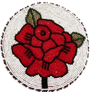 Handgefertigte Perlen weiß rot Rose Rosette 5 Zoll - Bild 1 von 1