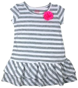Girls CARTERS Drop Waist DRESS Grey Stripe Cotton JERSEY 2 Tiered Skirt | 2 Yrs - Picture 1 of 5
