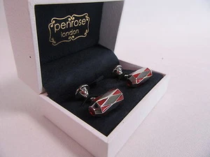Penrose of London Designer Ruby Red and Silver Oblong Cufflinks #Cuff77 - Picture 1 of 4