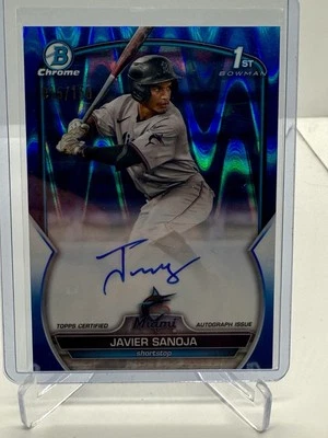 JAVIER SANOJA 2023 1st Bowman Chrome Auto Blue Ray Wave Refractor /150 Marlins - Image 1 of 2