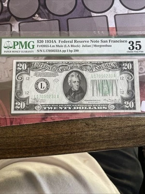 PMG 20 1934 Federal Reserve Note San Francisco 35 Very Fine - Image 1 of 2